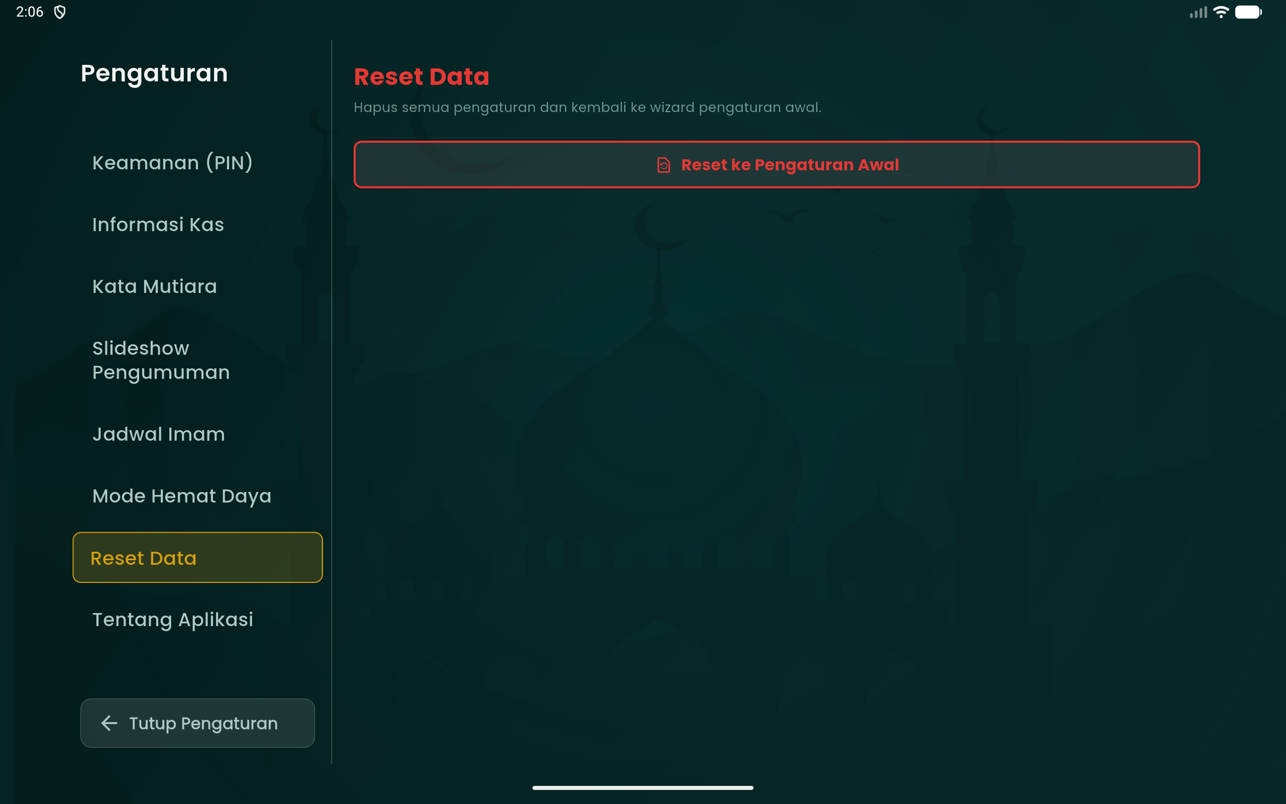 Pengaturan Reset Data