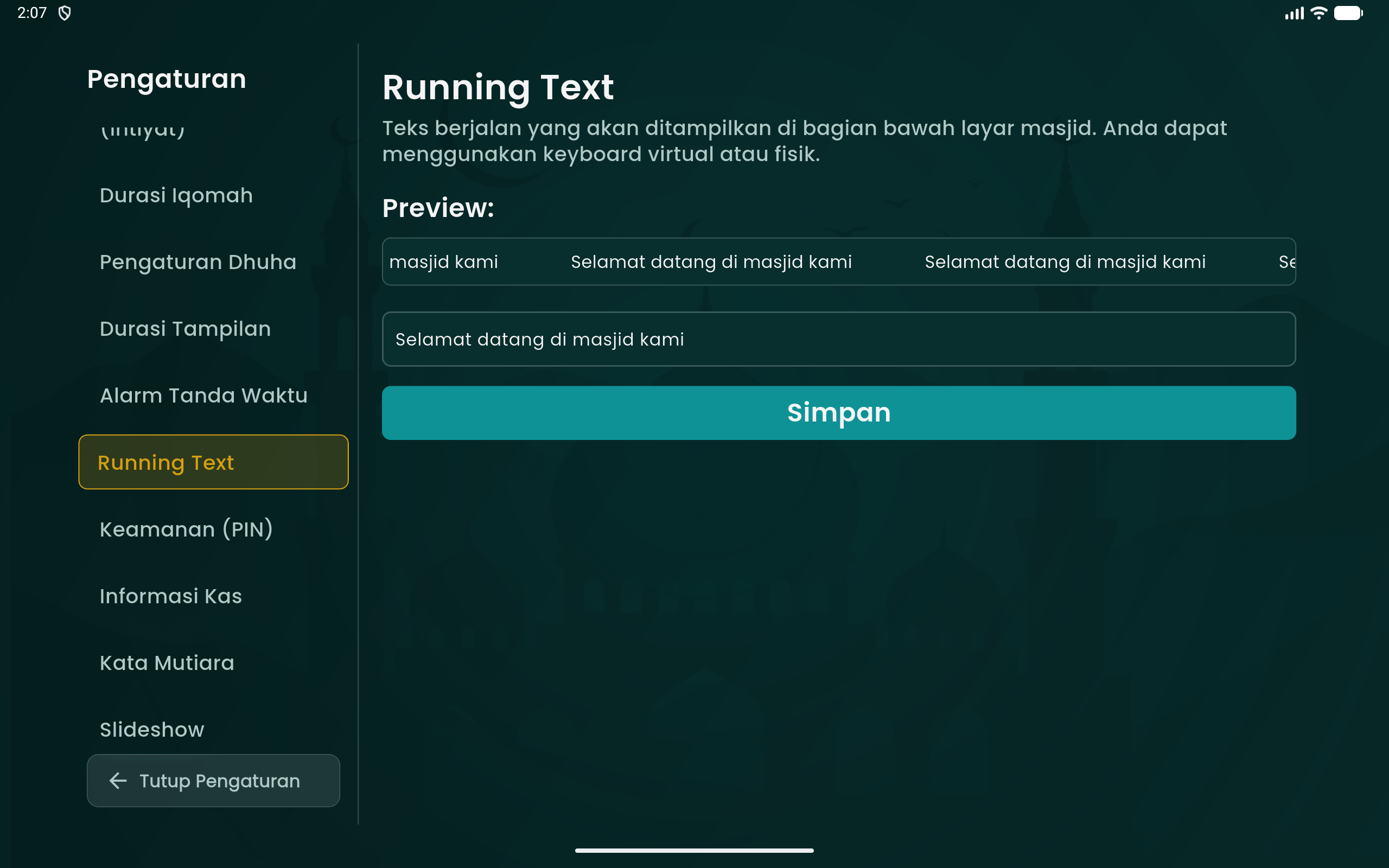 Pengaturan Running Text