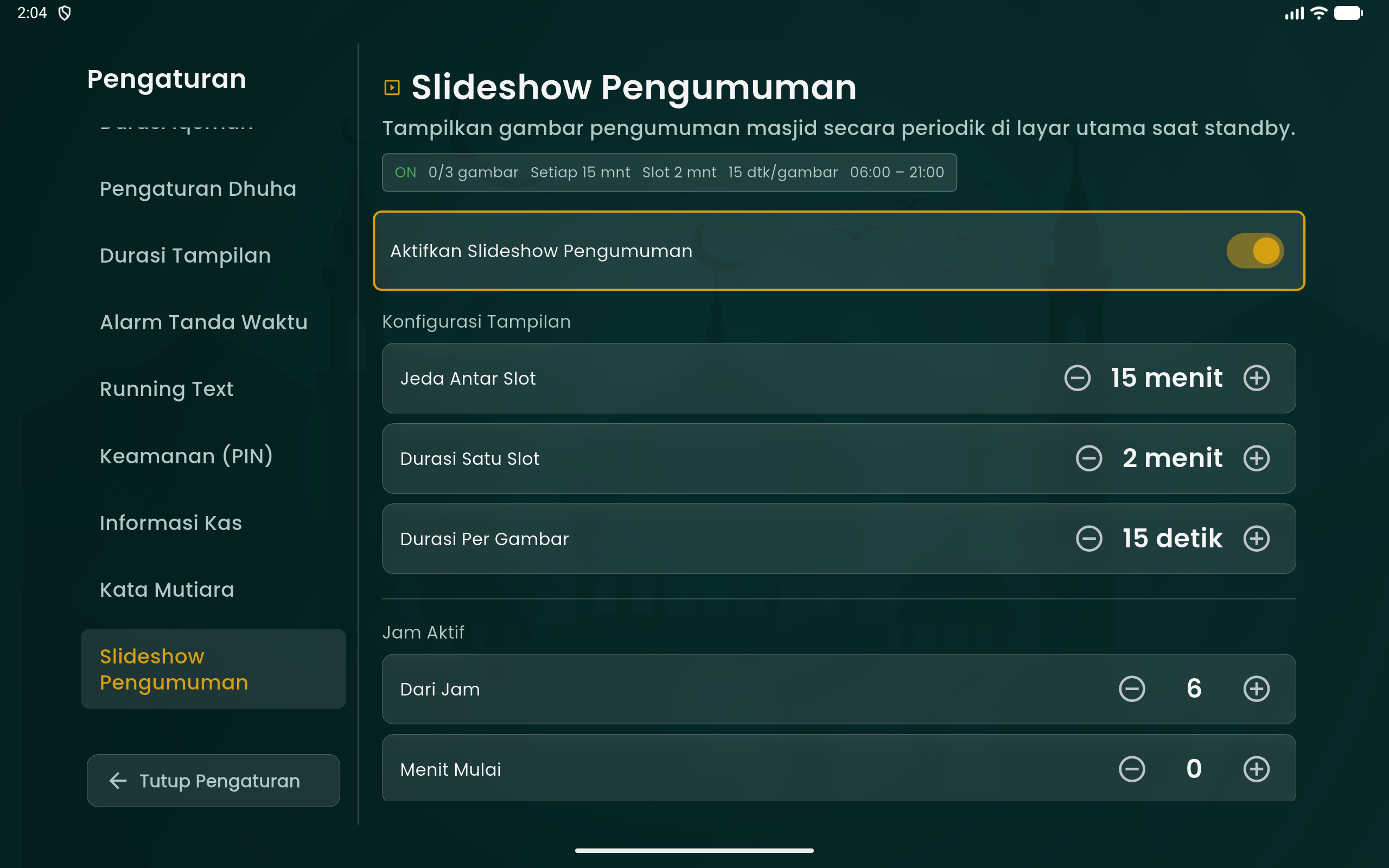 Pengaturan Slideshow Pengumuman