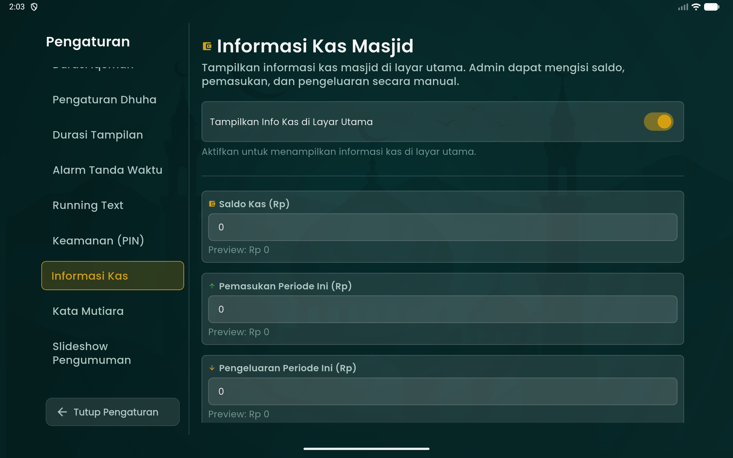 Pengaturan Informasi Kas