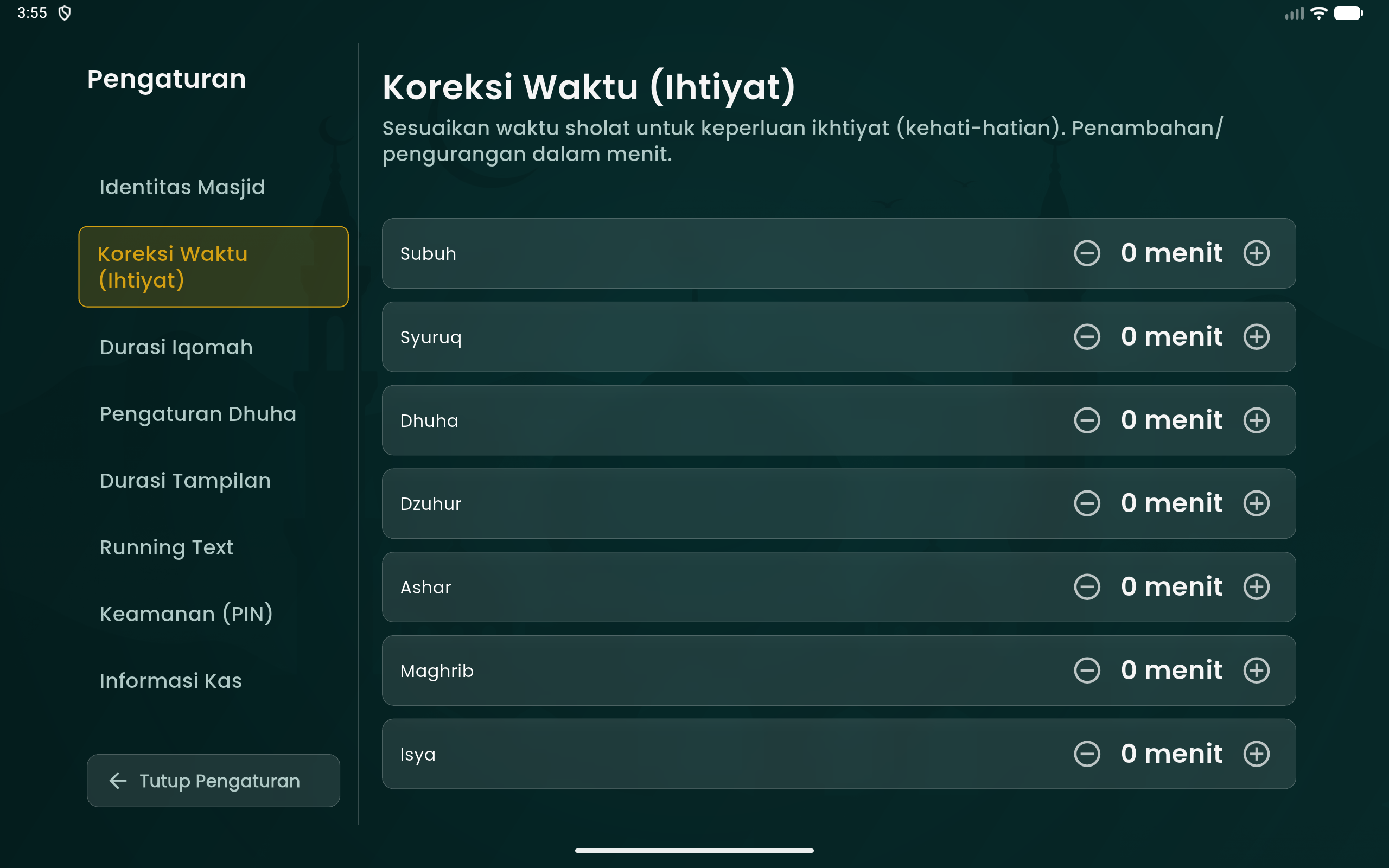 Tampilan menu pengaturan aplikasi