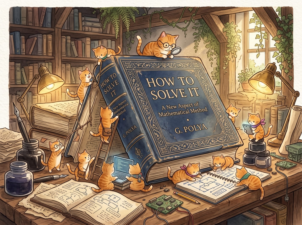 George Pólya observing with cats